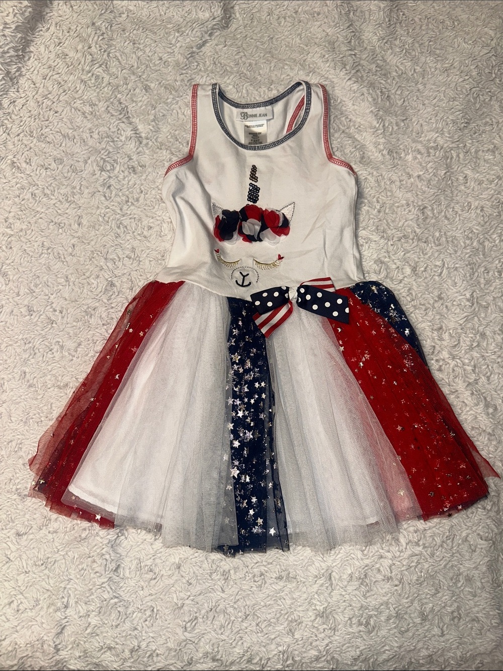 Bonnie Jean Red White Blue Unicorn Tutu Outfit with Stars